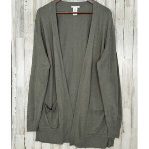 Matty M Womens Boyfriend Cardigan Olive Green XXL Open Comfort Layers Cozy